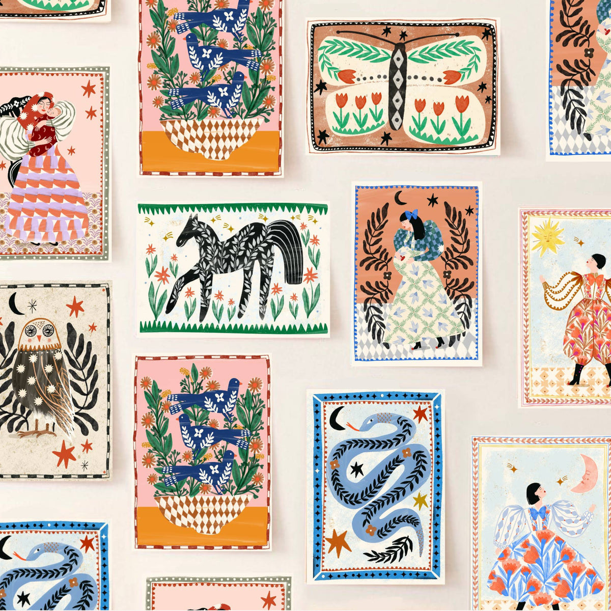 Carole Hillman Folk Birds & Flowers Print — paper