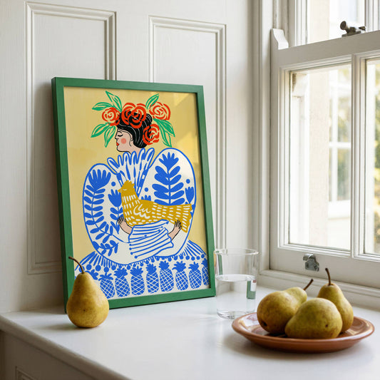 Carole Hillman Folk Lady & The Gold Chicken Print