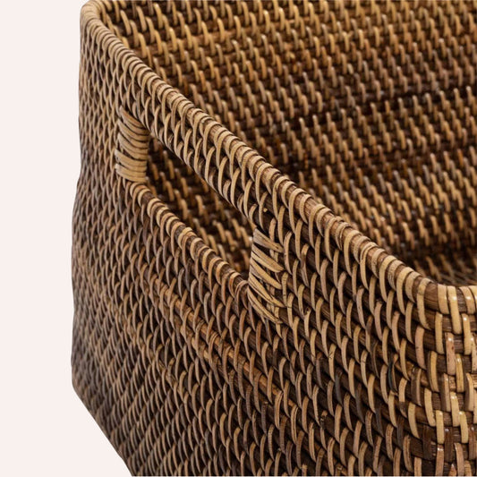Small Rattan Magazine Holder, Natural Brown — woven detailing