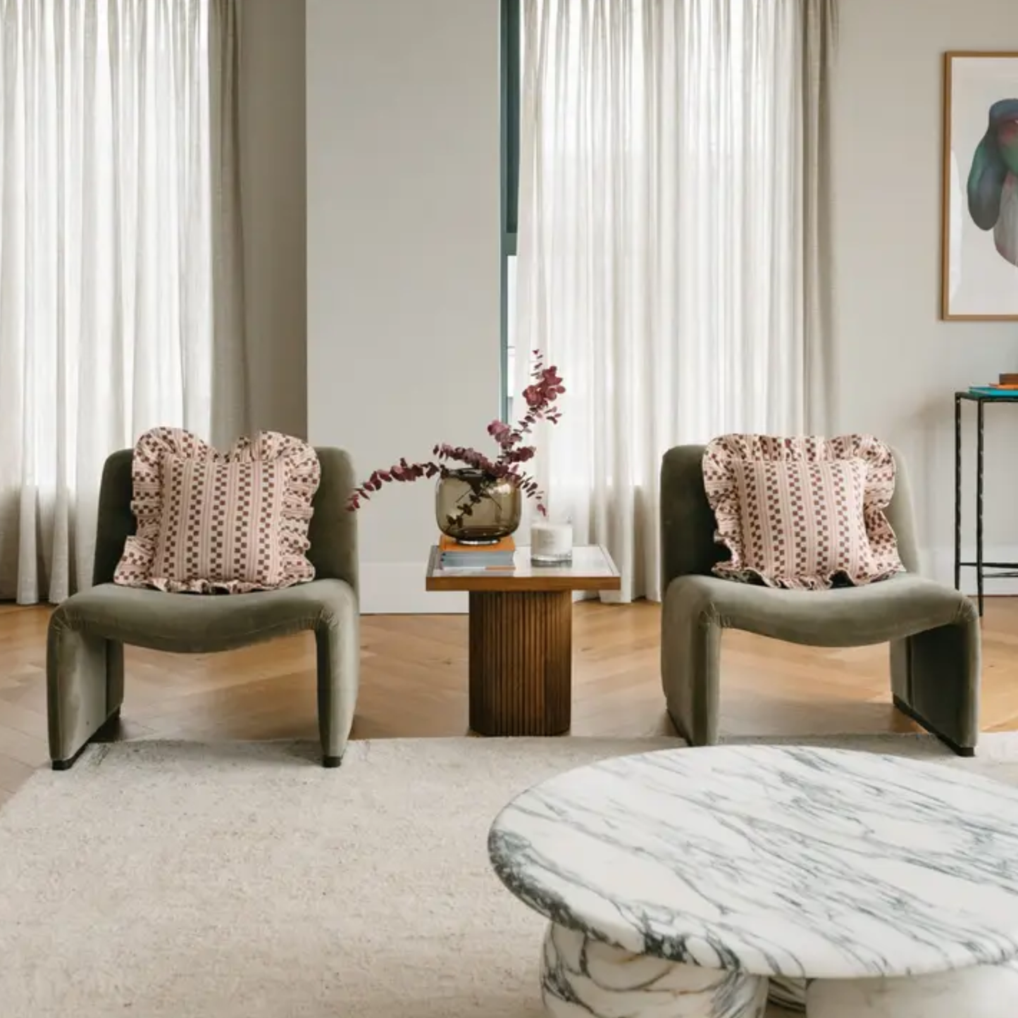 Ruffle Chequerboard Cushion, Pink