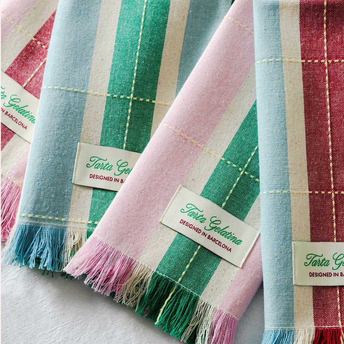 Tarta Gelatina Striped Napkins Set, Green & Pink at House of Fibi, product image 2