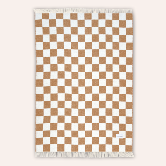 Wool Checkerboard Blanket, Terracotta