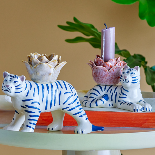 Tiger Candlestick Holder Set