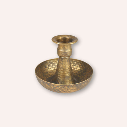 Antique Gold Hammered Metal Candlestick