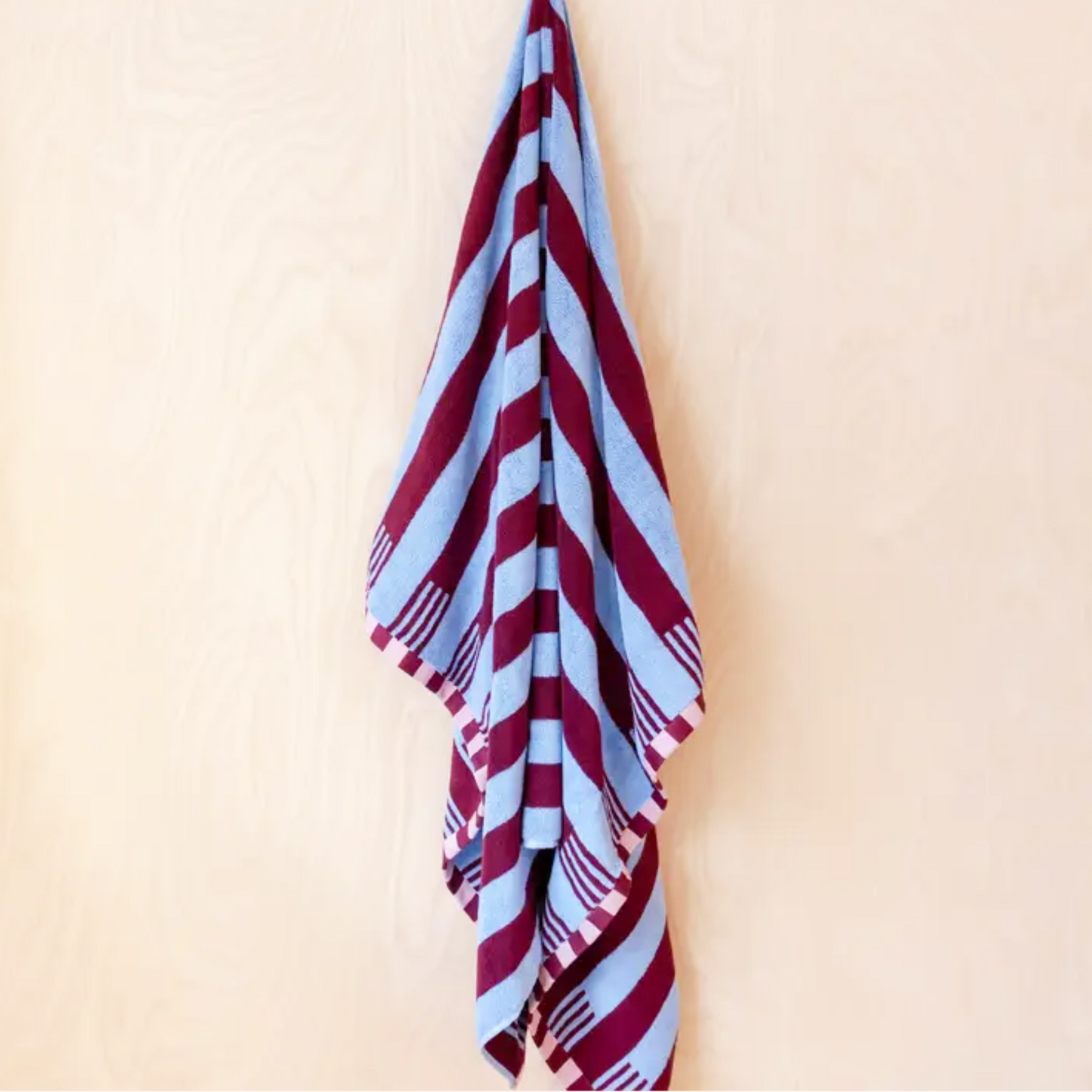 Cotton Stripe Towels, Blue & Bordeaux Red