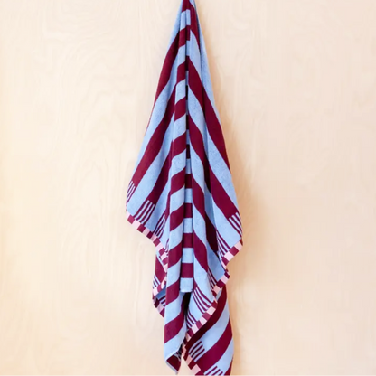 Cotton Stripe Towels, Blue & Bordeaux Red