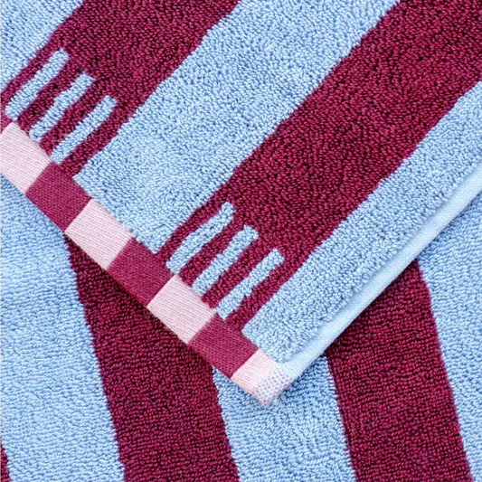 Cotton Stripe Towels, Blue & Bordeaux Red