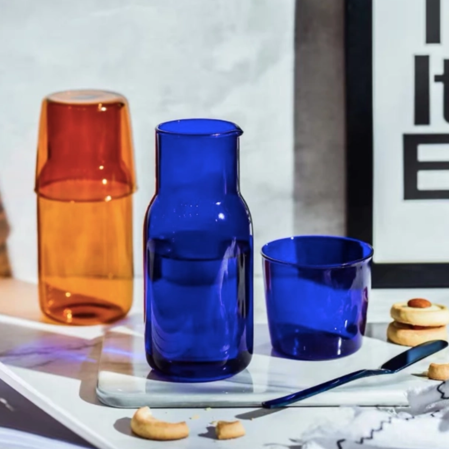 Glass Carafe with Cup, Orange