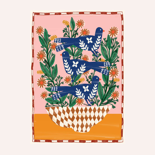 Carole Hillman Folk Birds & Flowers Print