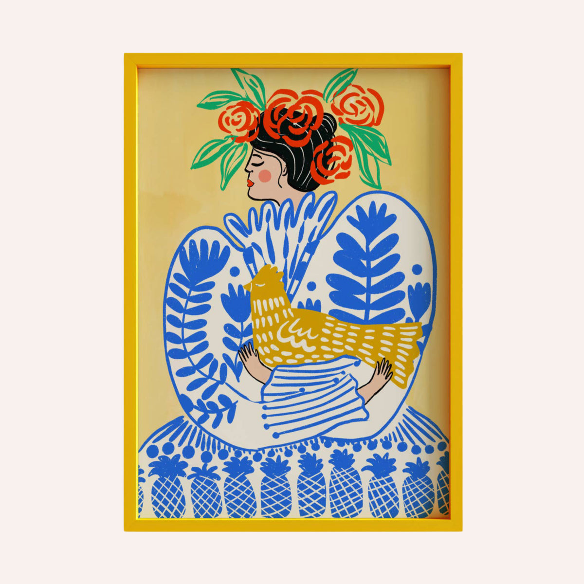 Carole Hillman Folk Lady & The Gold Chicken Print