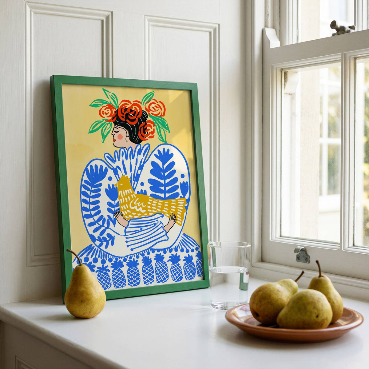 Carole Hillman Folk Lady & The Gold Chicken Print