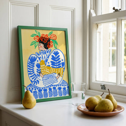 Carole Hillman Folk Lady & The Gold Chicken Print