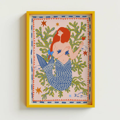 Carole Hillman Folk Mermaid Print