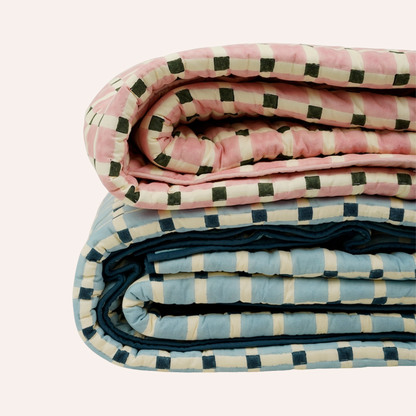 Checkered Bedspread, Pink & Green