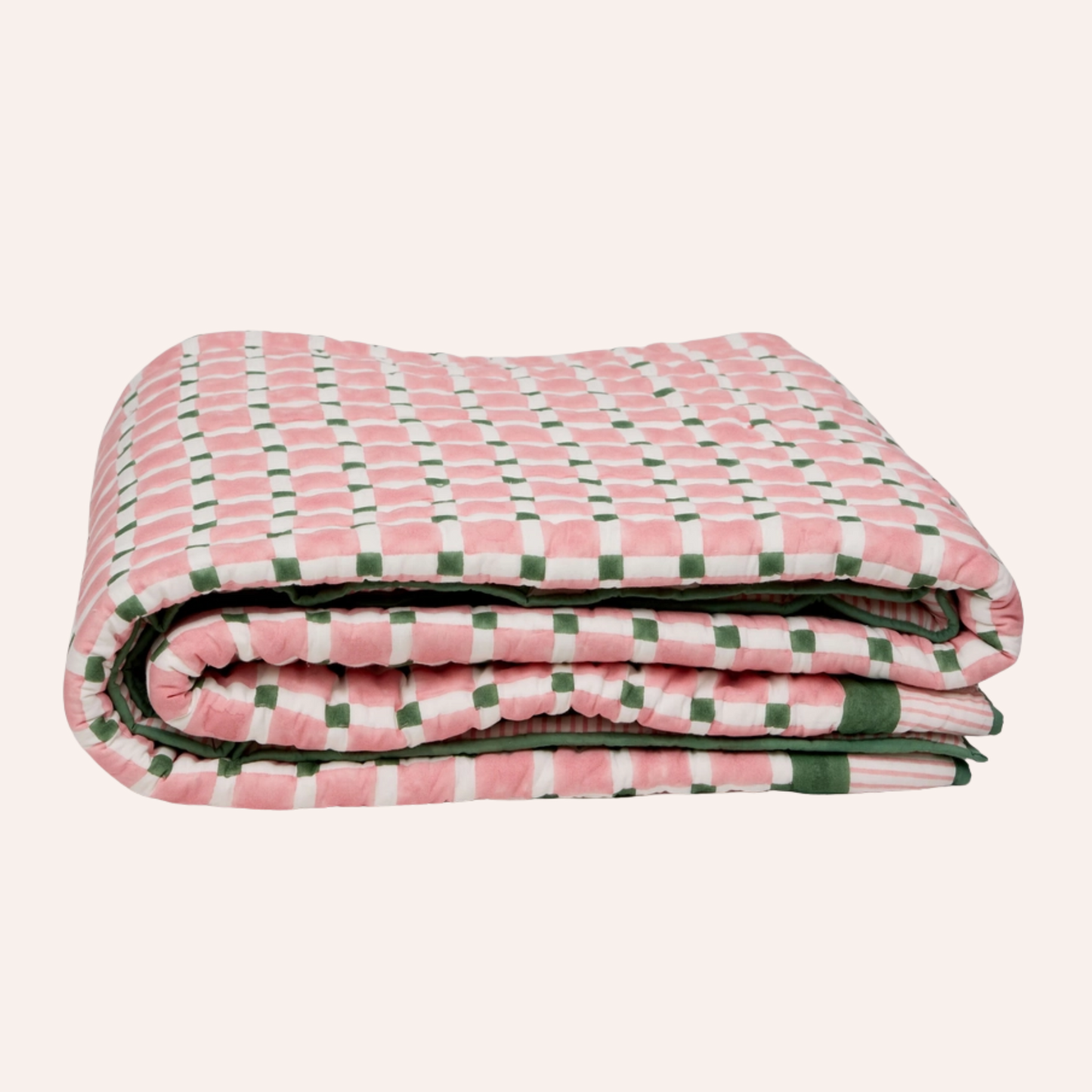 Checkered Bedspread, Pink & Green