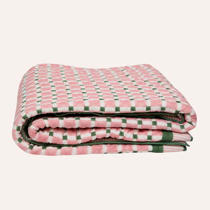 Checkered Bedspread, Pink & Green