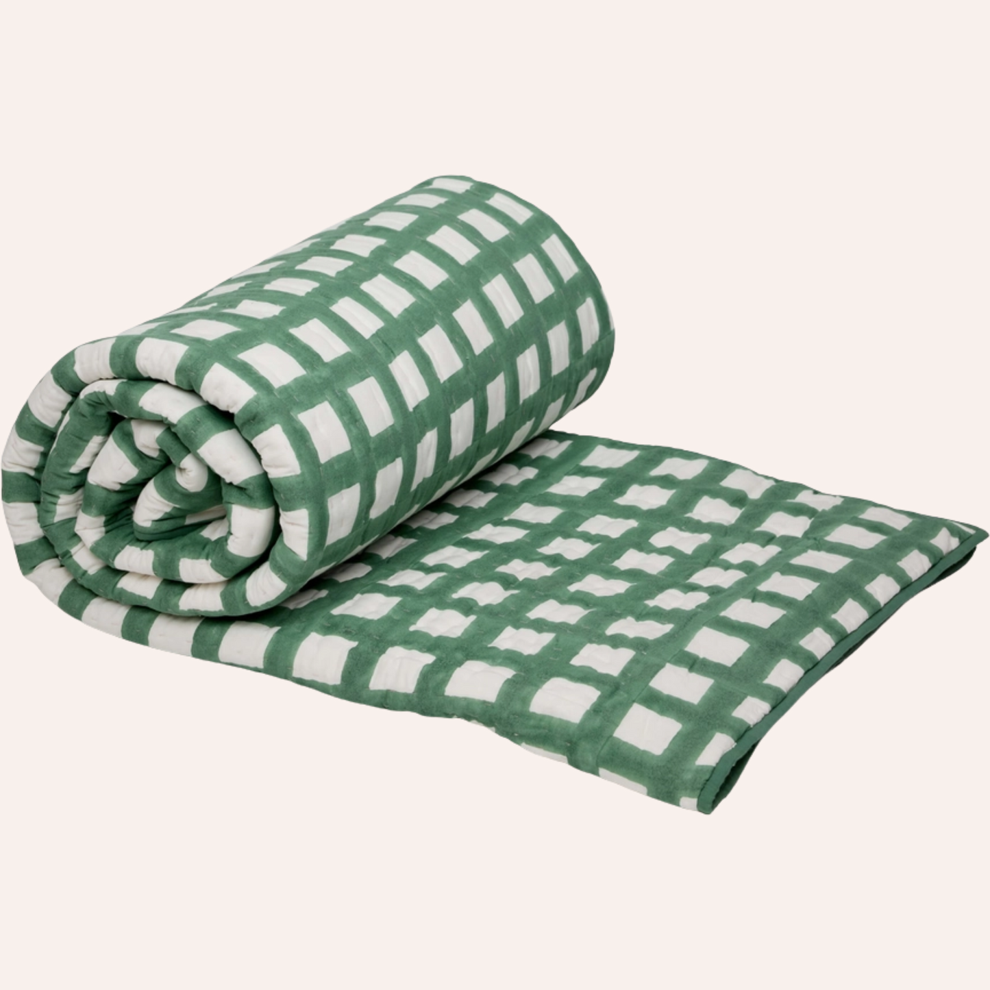 Checkered Bedspread, Pink & Green