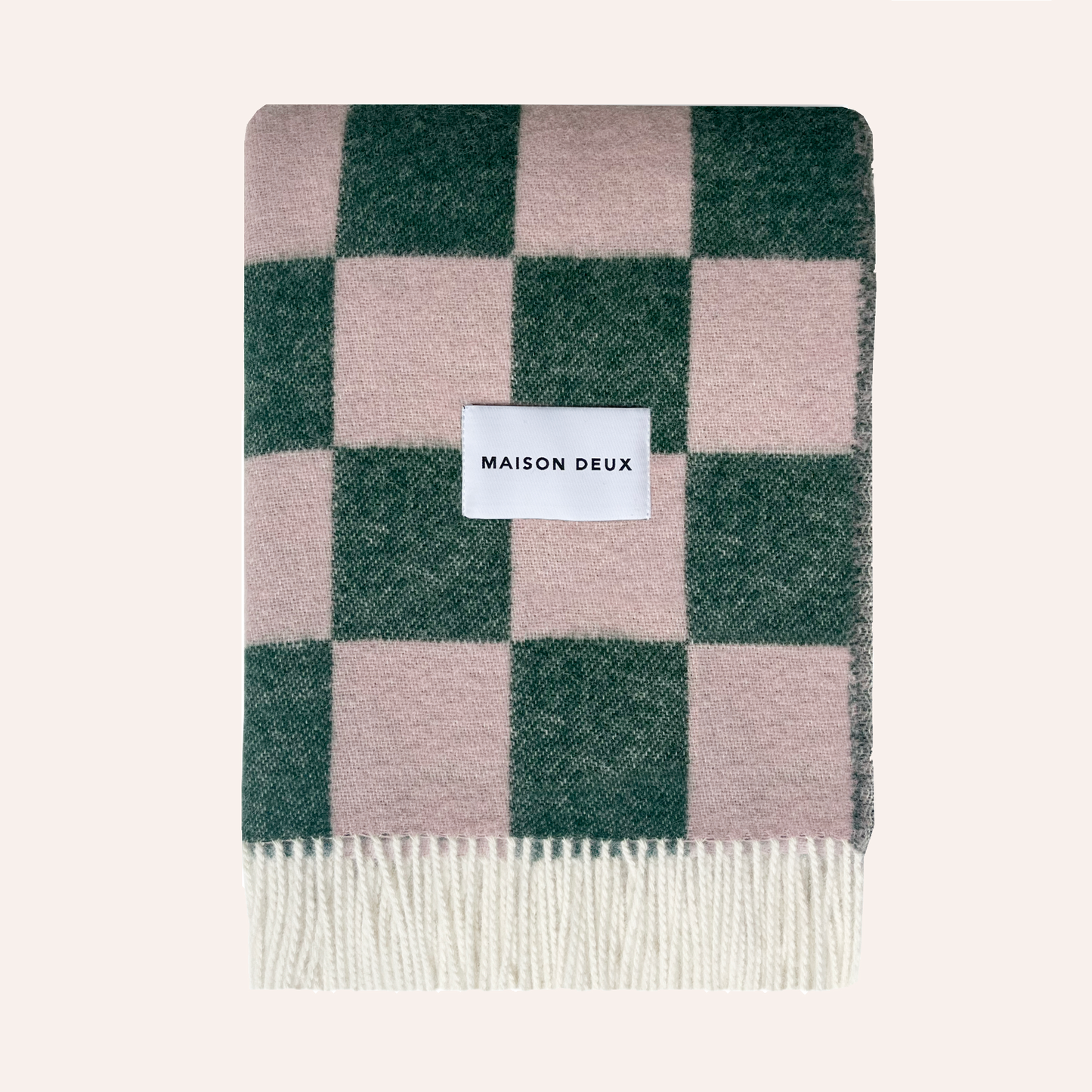 Wool Checkerboard Blanket, Green & Pink