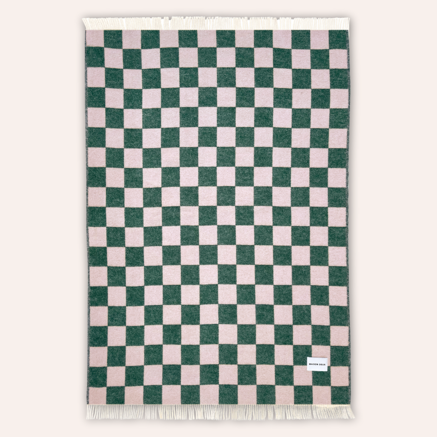 Wool Checkerboard Blanket, Green & Pink