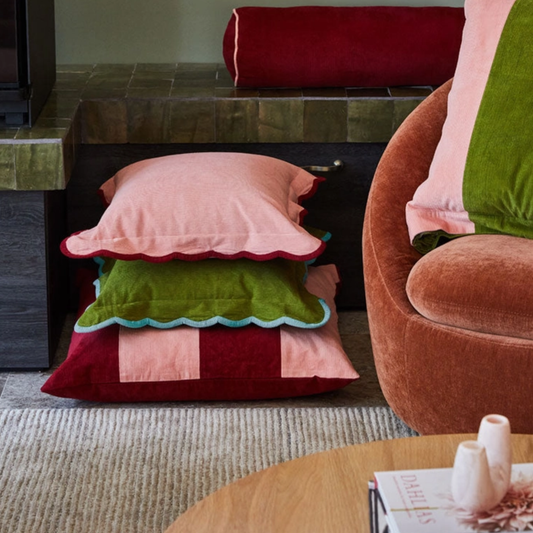 Corduroy Scallop Cushion, Pink