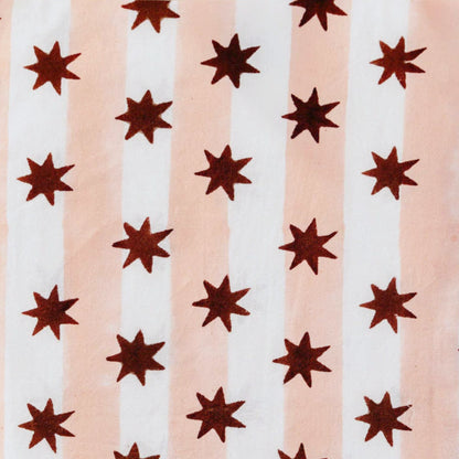 Block Print Tea Towel, Pink Stripe & Burgundy Star