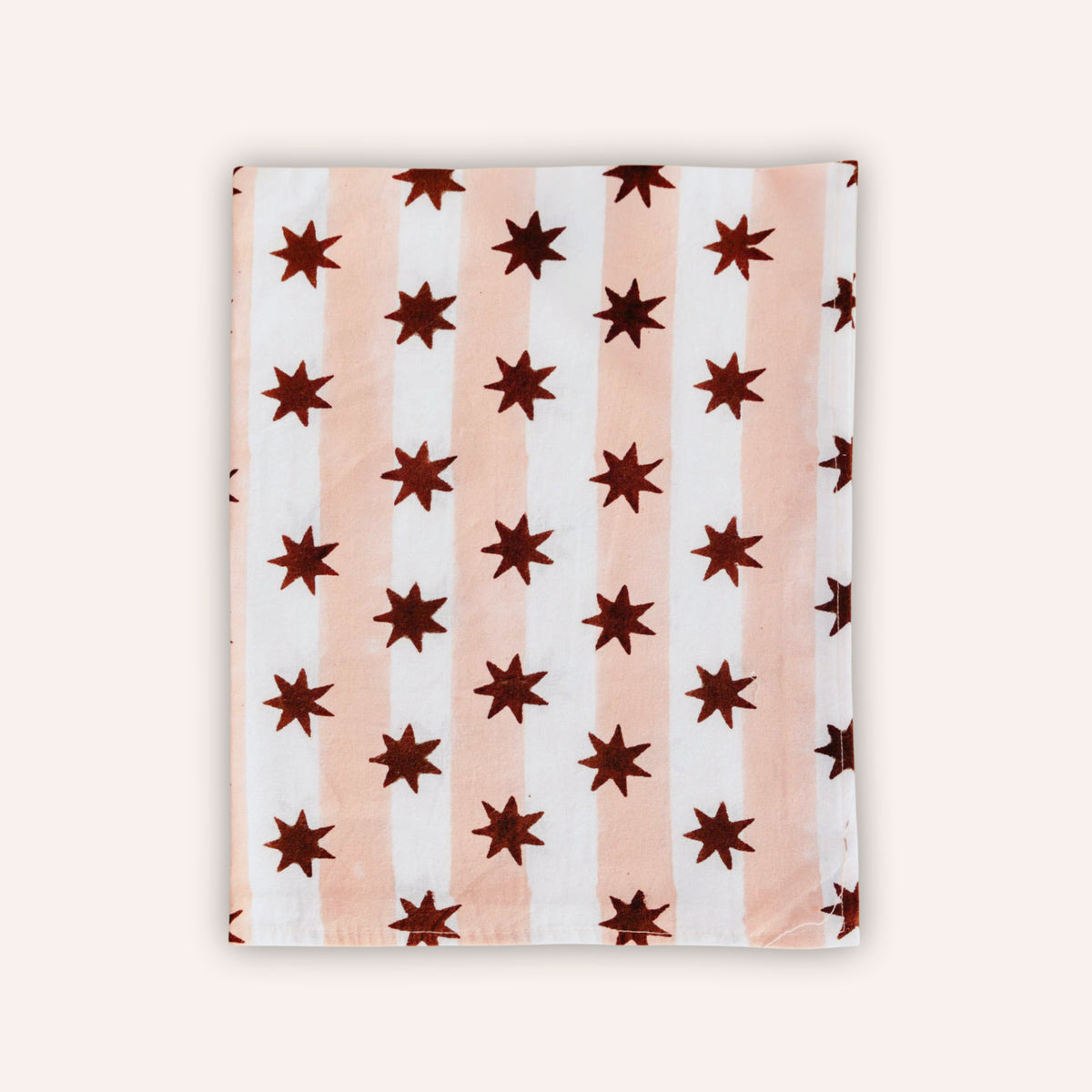 Block Print Tea Towel, Pink Stripe & Burgundy Star