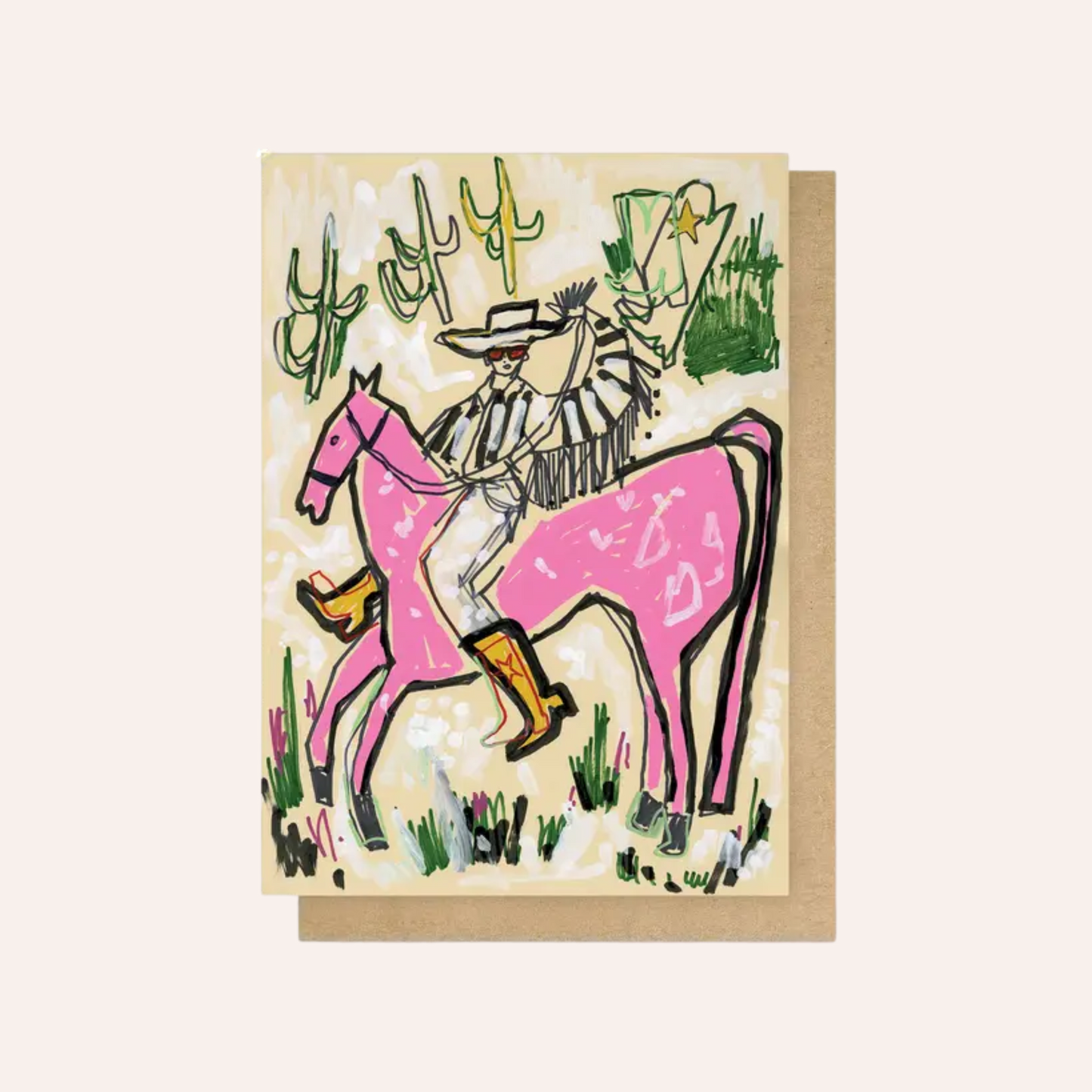 Pink Horse & Cowboy Card