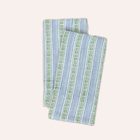 Block Print Napkin Set, Mint & Sky Blue
