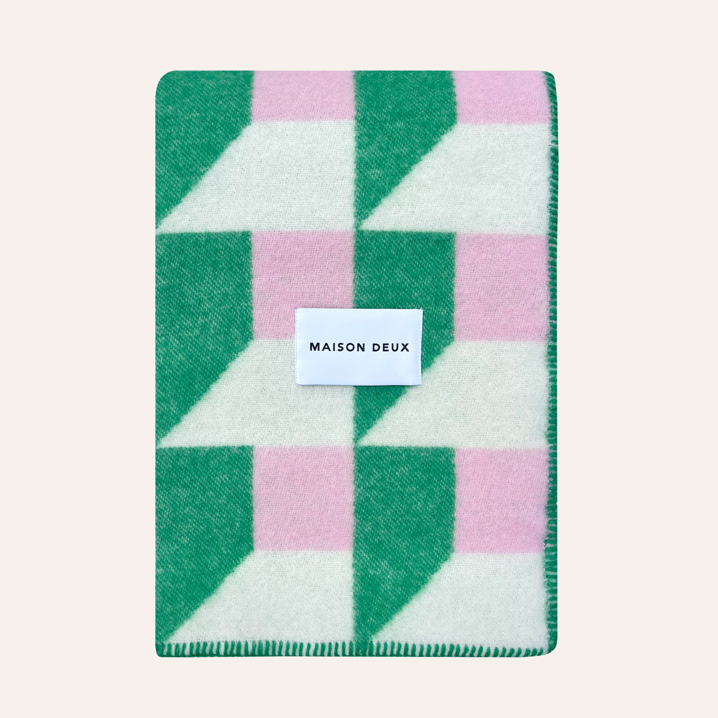 Wool Cubics Blanket, Green & Pink