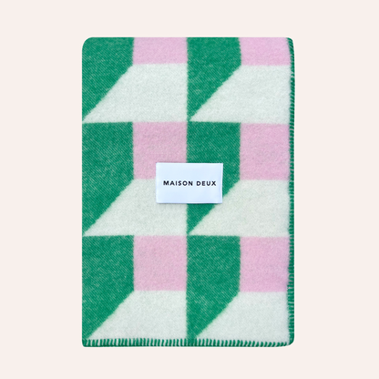 Wool Cubics Blanket, Green & Pink
