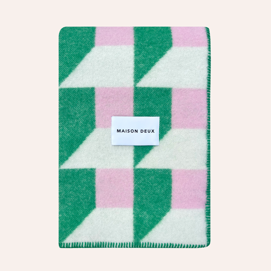 Wool Cubics Blanket, Green & Pink