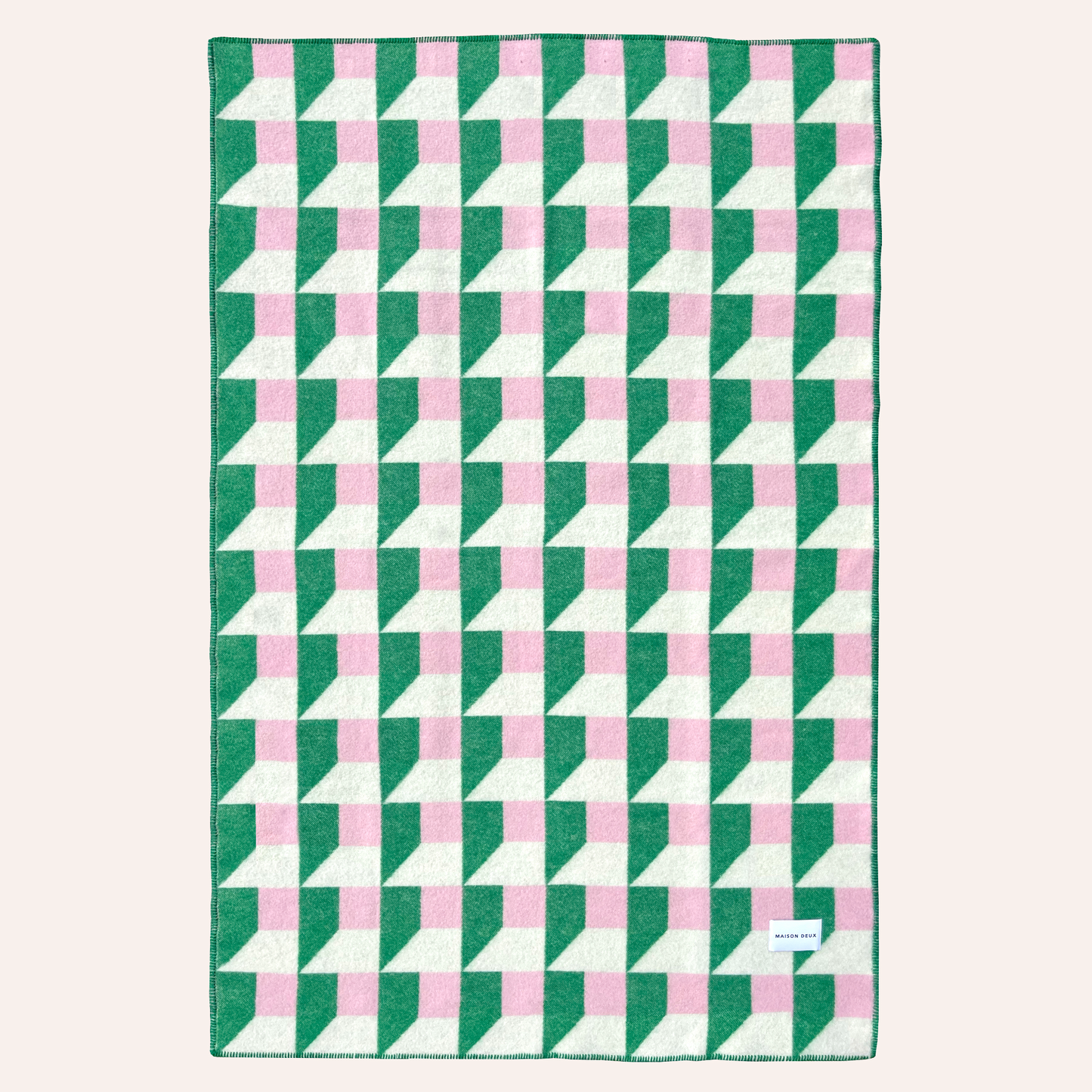 Wool Cubics Blanket, Green & Pink