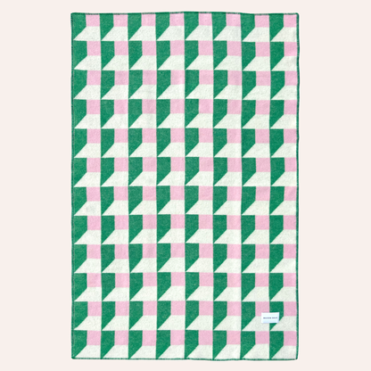 Wool Cubics Blanket, Green & Pink