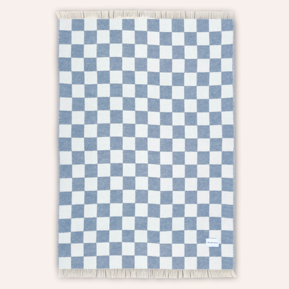 Wool Checkerboard Blanket, Denim