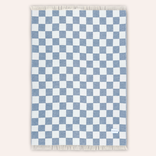 Wool Checkerboard Blanket, Denim