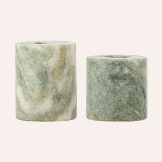 Marble Candlestick Holder Set, Green
