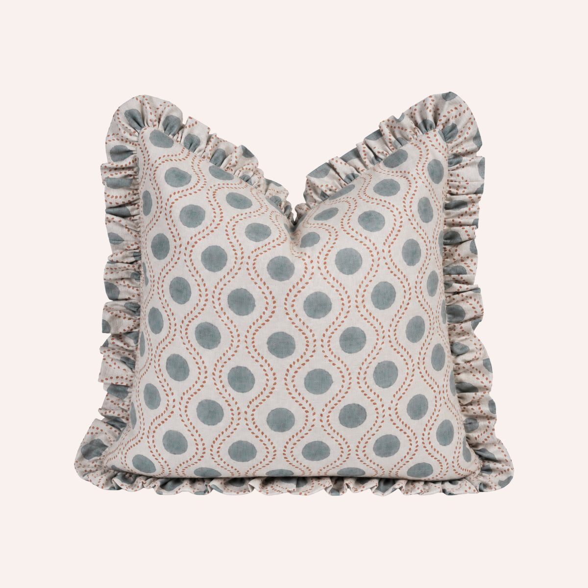 Raajbhog Ruffle Cushion, Inky Blue & Terracotta