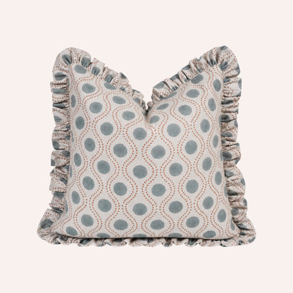 Raajbhog Ruffle Cushion, Inky Blue & Terracotta