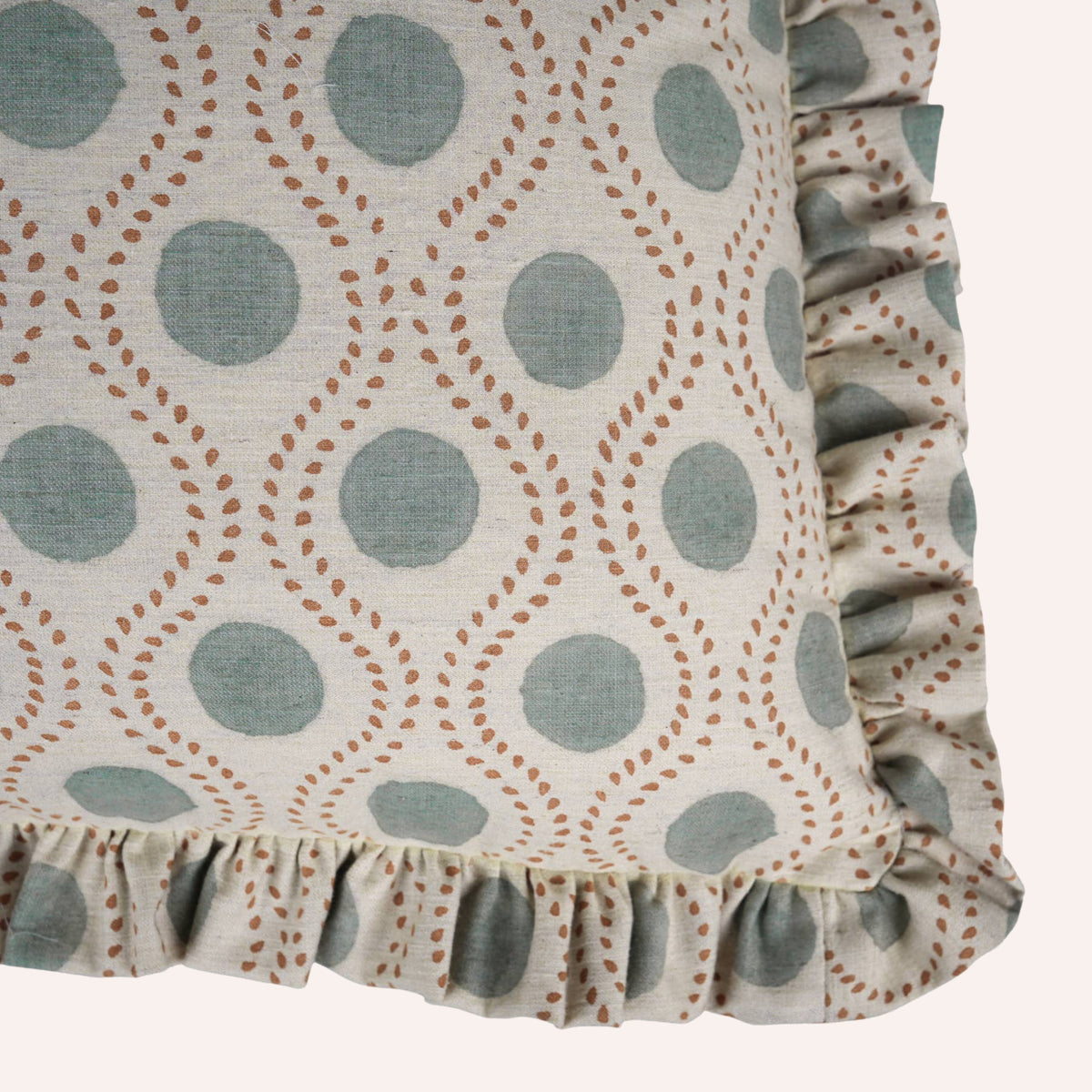 Raajbhog Ruffle Cushion, Inky Blue & Terracotta