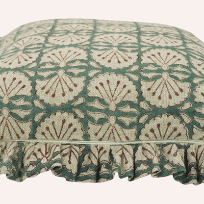 Bijhni Ruffle Cushion Cover, Green
