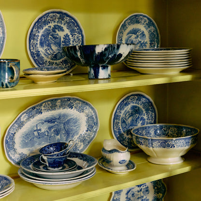 HKLIVING Ceramic Bowl On Base, Indigo