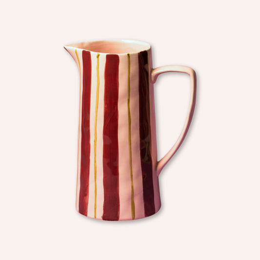 Maegen Stripe Jug, Pink & Burgundy — ceramic, striped design