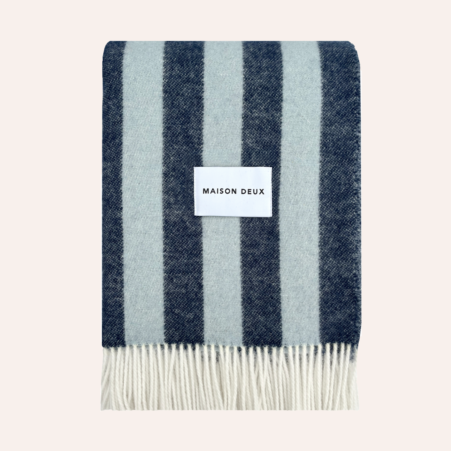Wool Stripe Blanket, Navy & Ice Blue