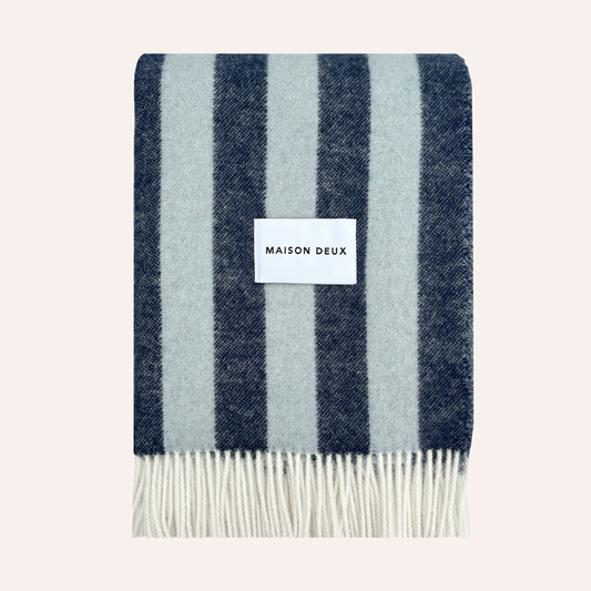 Wool Stripe Blanket, Navy & Ice Blue