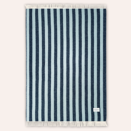 Wool Stripe Blanket, Navy & Ice Blue