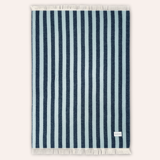 Wool Stripe Blanket, Navy & Ice Blue