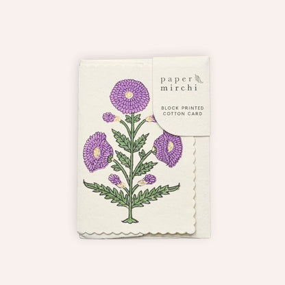 Paper Mirchi Hand Block Card, Genda Lilac