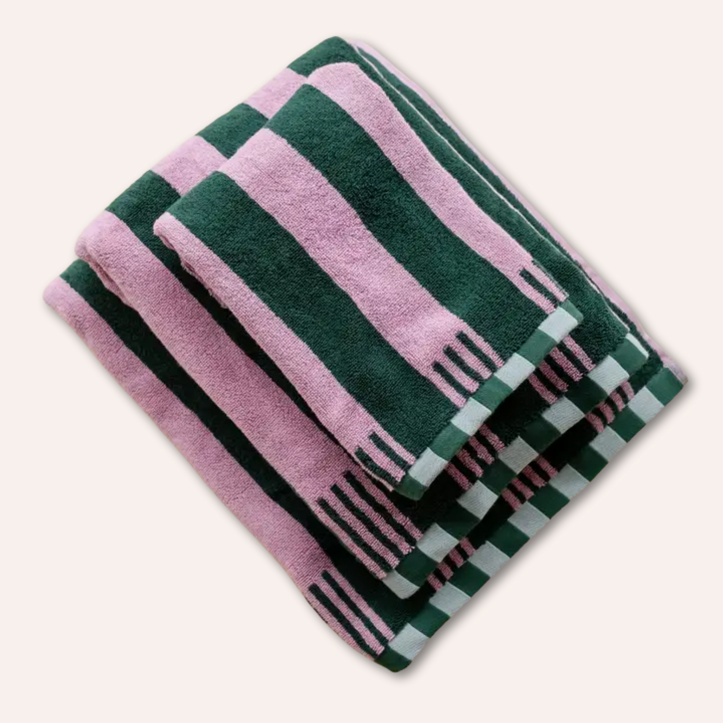 Cotton Stripe Towels, Pink & Green