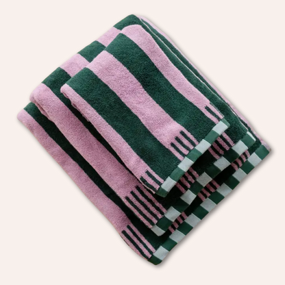 Cotton Stripe Towels, Pink & Green