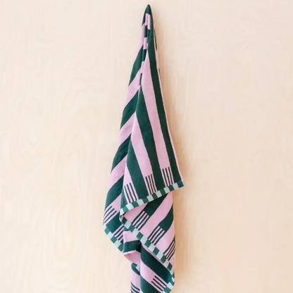 Cotton Stripe Towels, Pink & Green